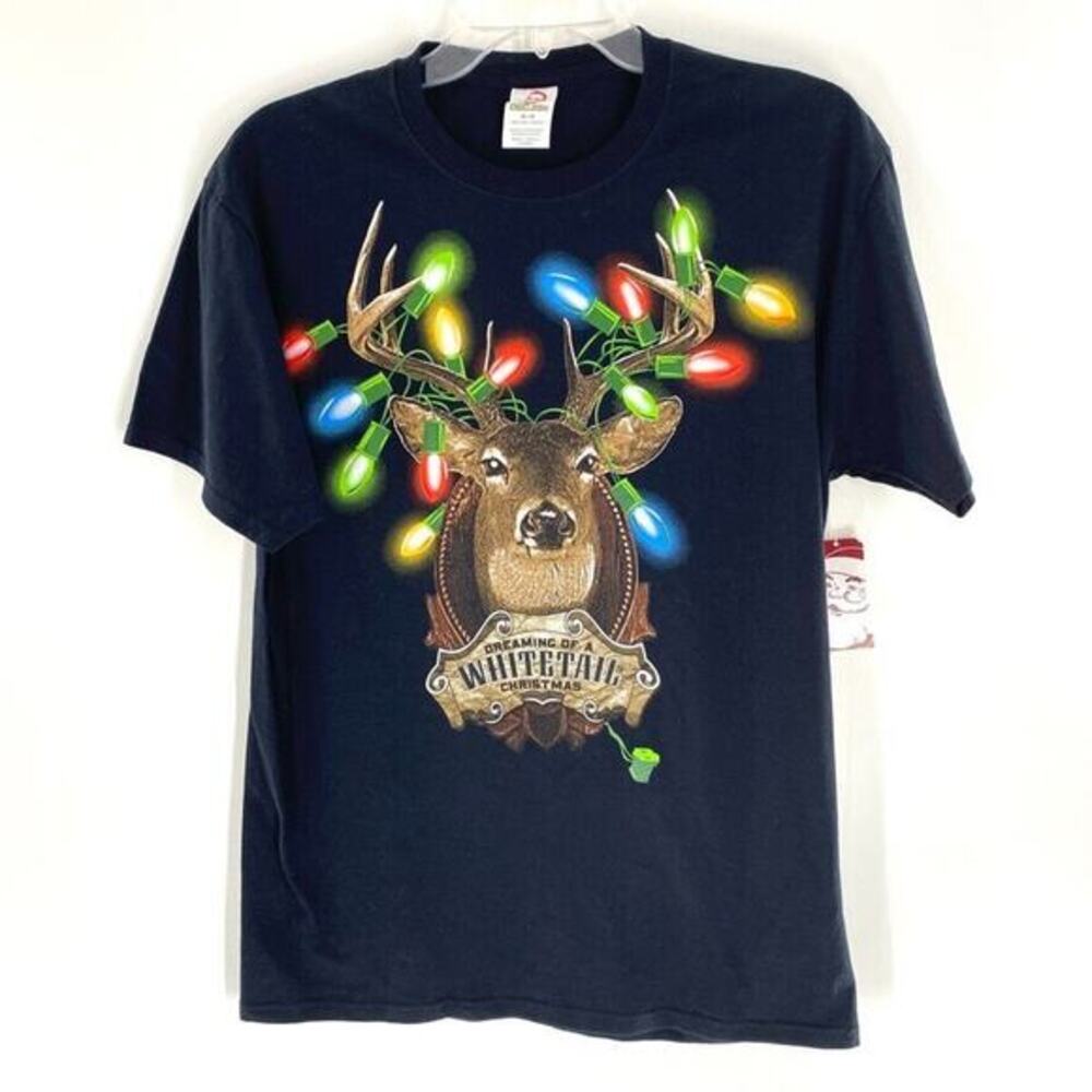 December‎ 25th Mens Dreaming Of A Whitetail Christmas Holiday T-Shirt Black Sz M